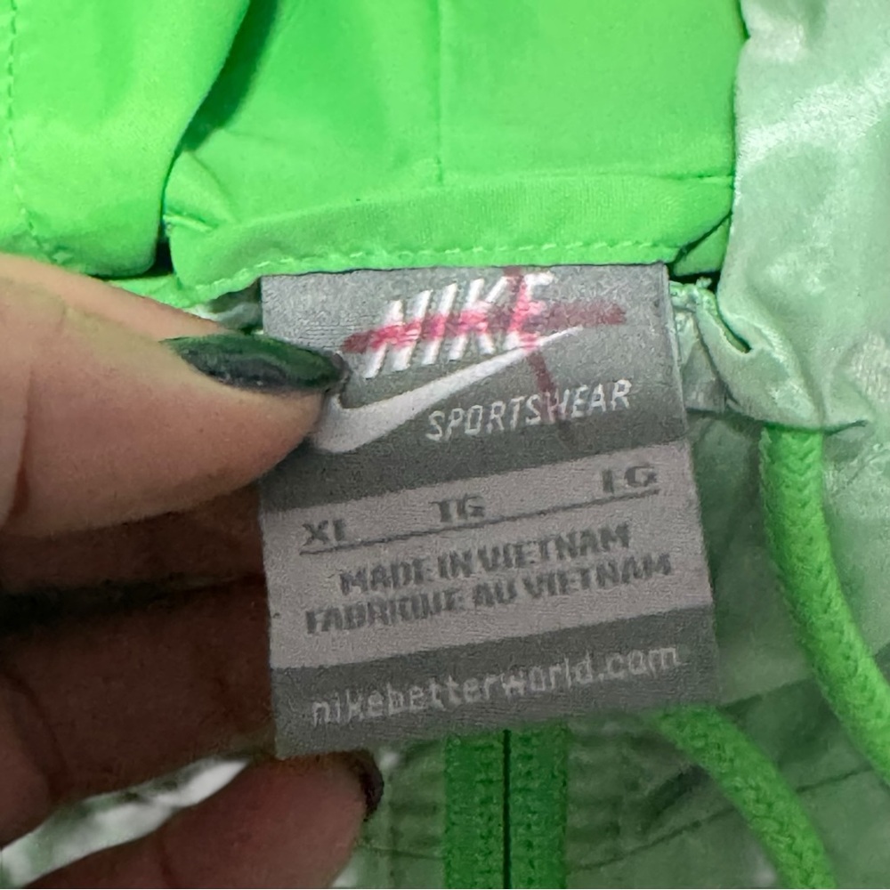 Nike Lime Green and Silver Hooded Jacket windbreaker Y2K XL - Picture 9 of 13
